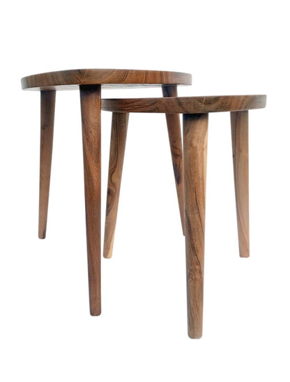 Handmade Oval Shape Acacia Wood Nesting Tables | AQ Solid Wood