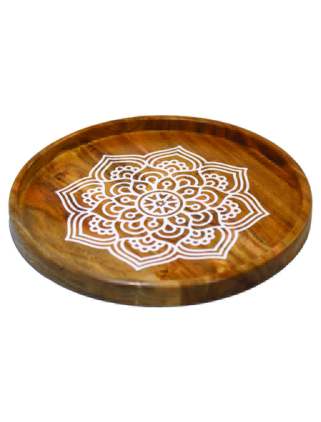Round Carved Solid Wood Serving Tray – Handmade & Durable | AQ Solid Wood
