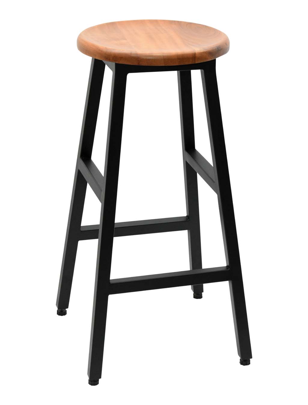 Solid Acacia Wood Round  Stool with Metal Pipe Leg | AQ Solid Wood