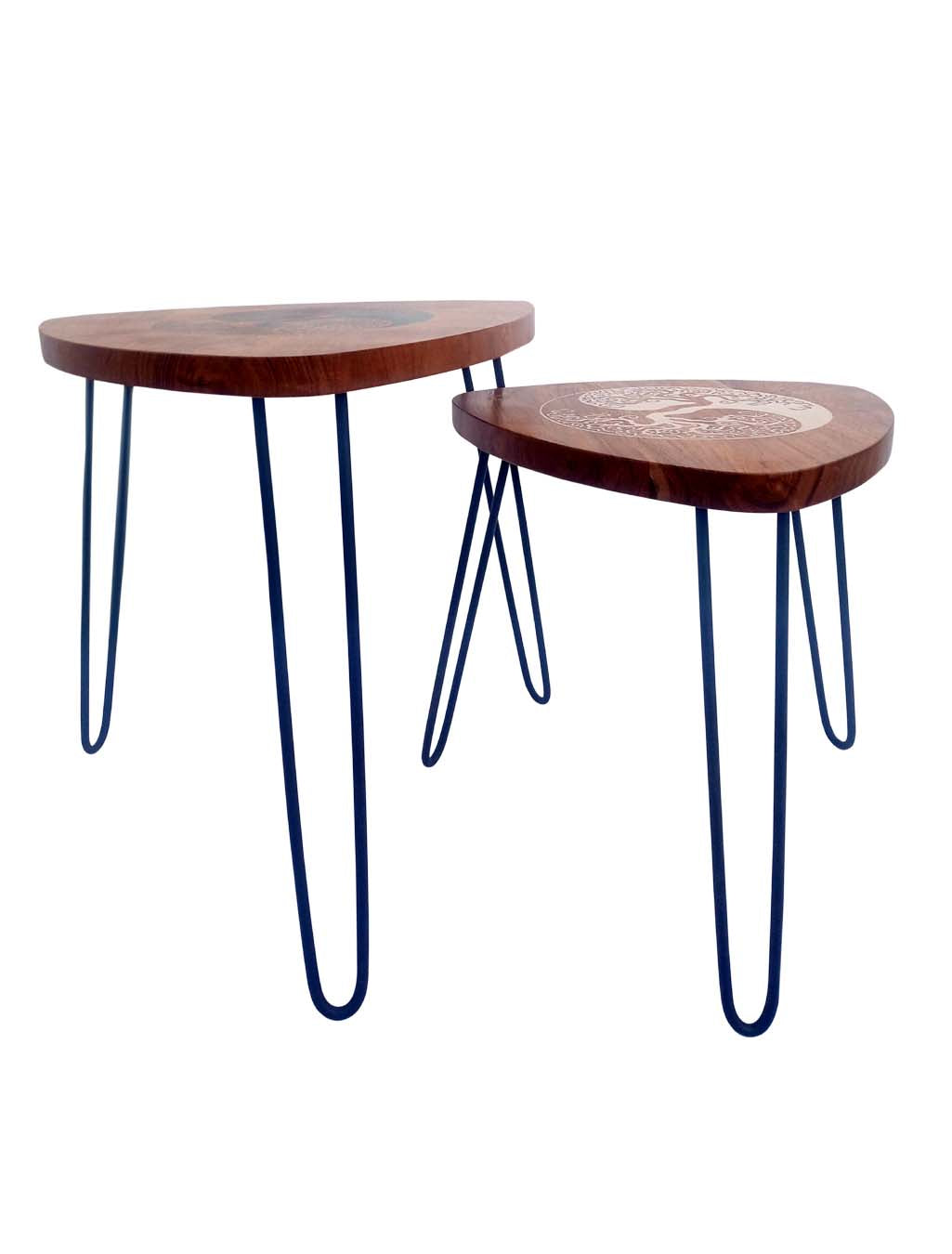 Solid Wood Oval Shape Nesting Tables with Hairpin Legs – Set of 2