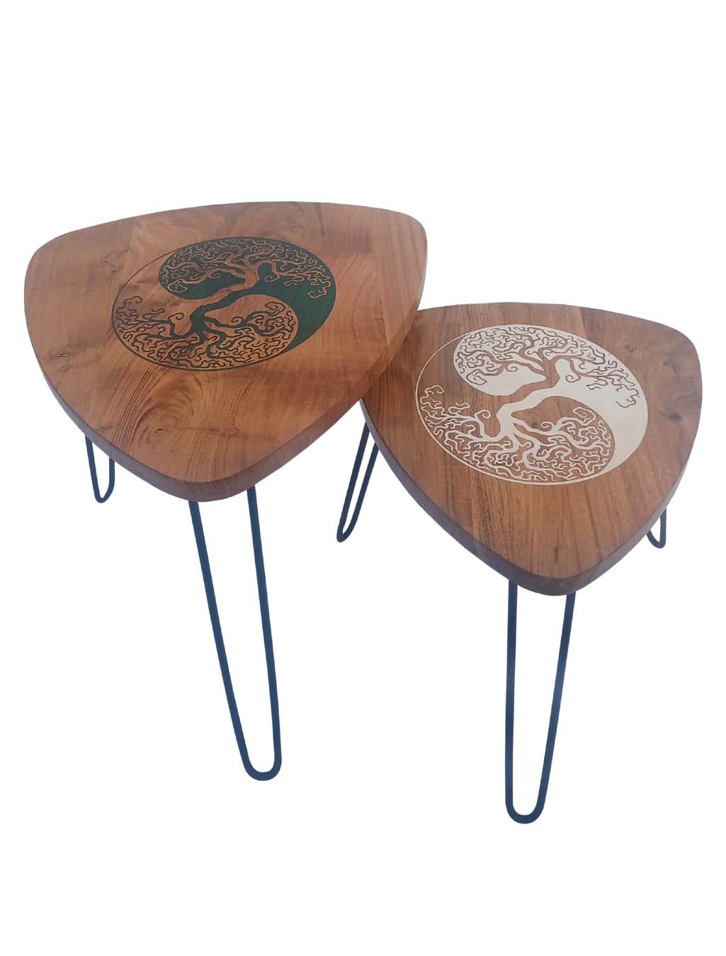 Solid Wood Oval Shape Nesting Tables with Hairpin Legs – Set of 2