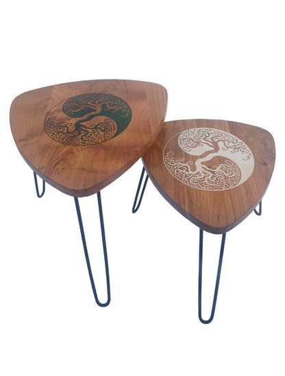 Solid Wood Oval Shape Nesting Tables with Hairpin Legs – Set of 2