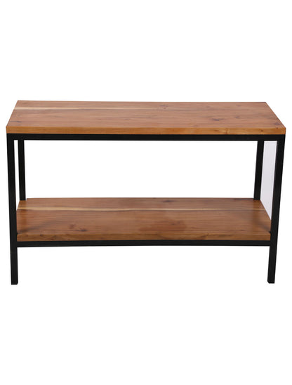 Solid Acacia Wood 2-Step Console Table with Metal Pipes